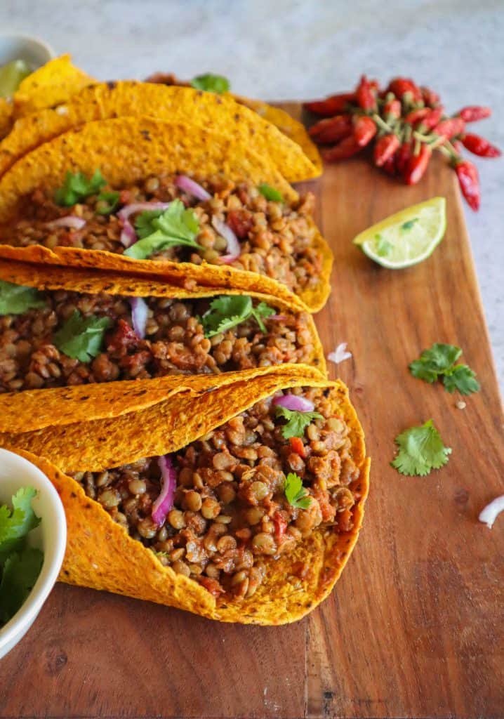 Tacos veganos de lentejas