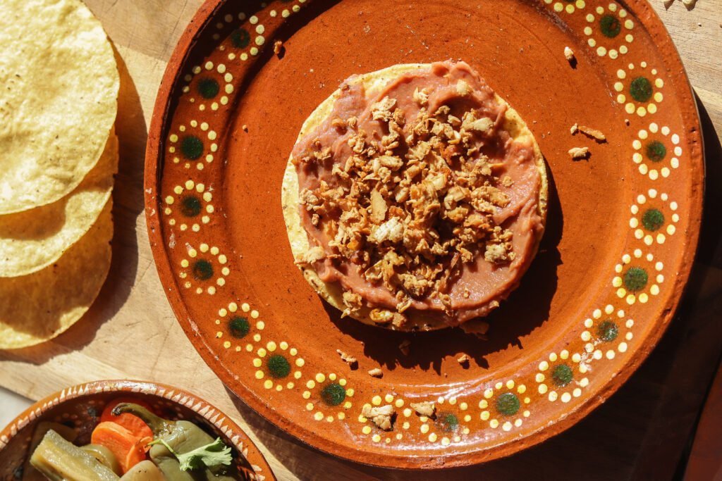 bean tostada assembly