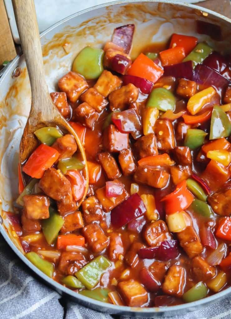 weet and sour tofu recipe  in a pan.