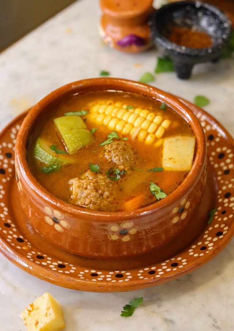 albondigas soup in a mexican bowl.