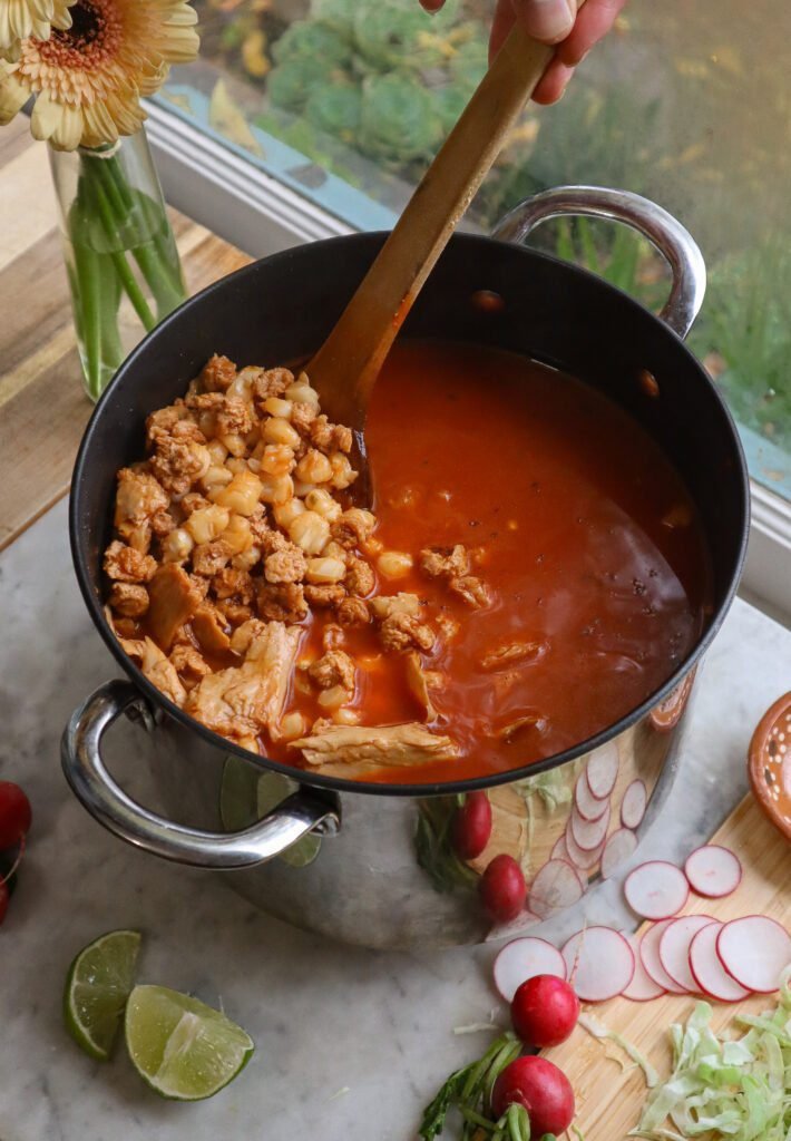 pozole in a pot.