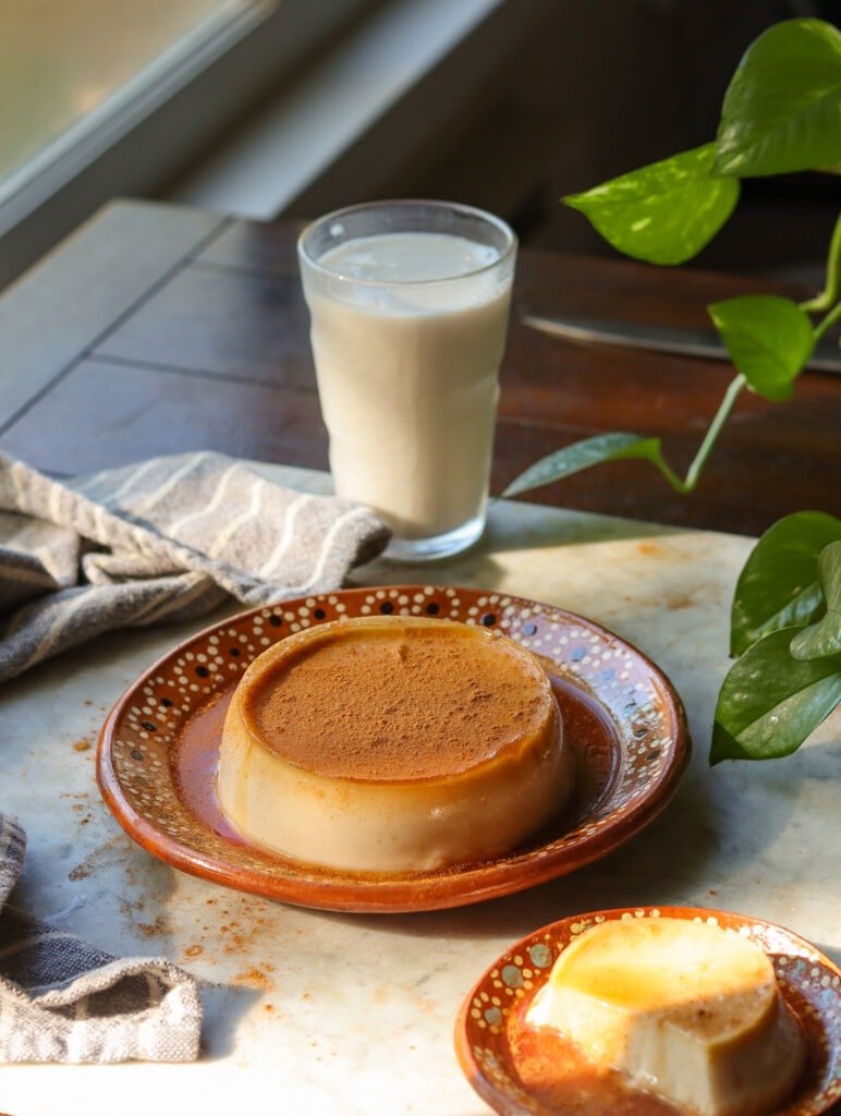 Vegan flan on a mexican dish.