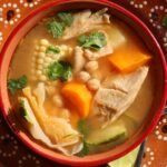 vegan caldo de pollo in a bowl.