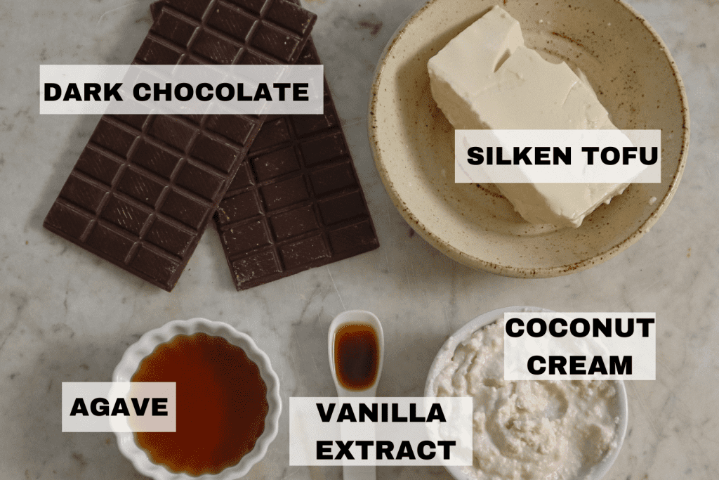 ingredients for vegan chocolate mousse.