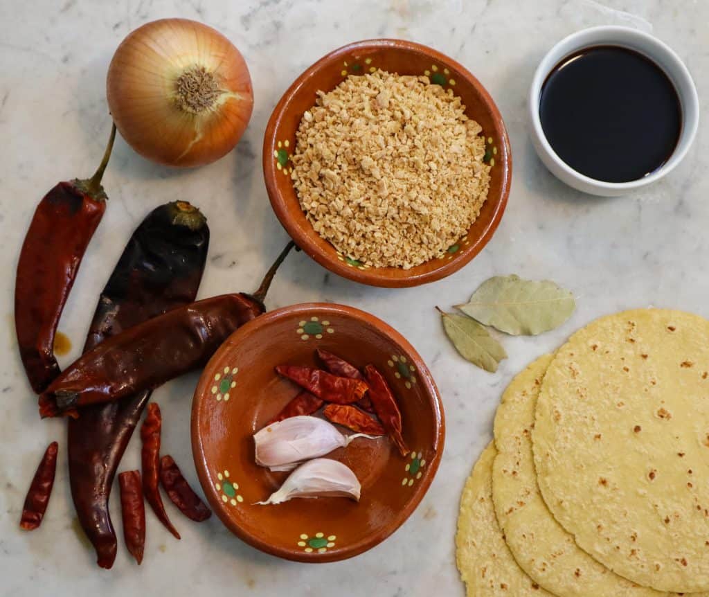 tacos de soya ingredients on a counter.