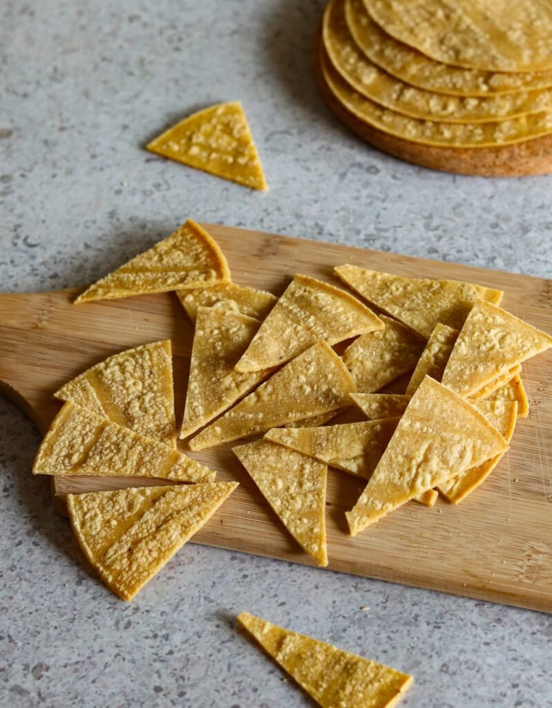 vegan chilaquiles recipe with homemade tortillas. 