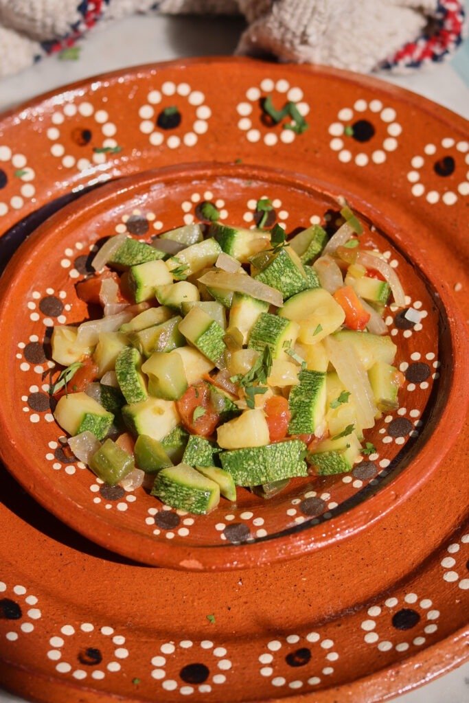 mexican zucchini calabacitas on a plate.