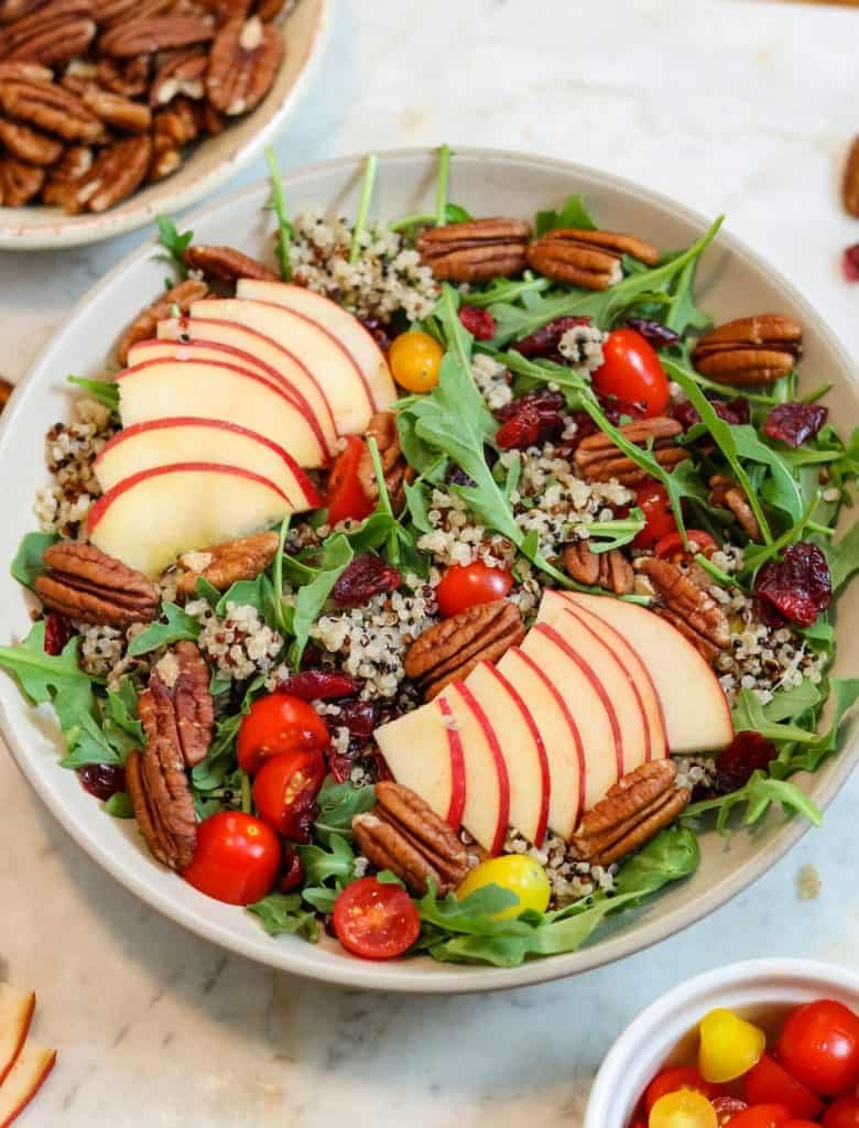 apple pecan salad in a bowl.