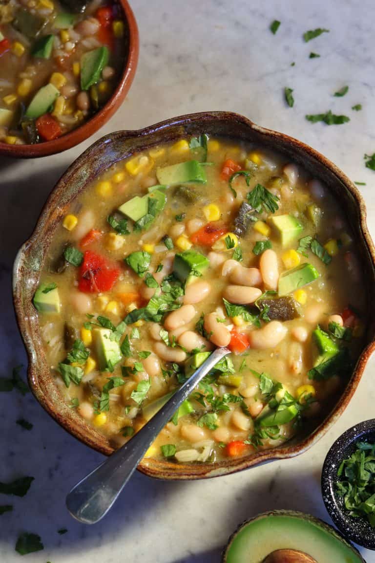 are beans healthy poblano bean soup in a bowl.