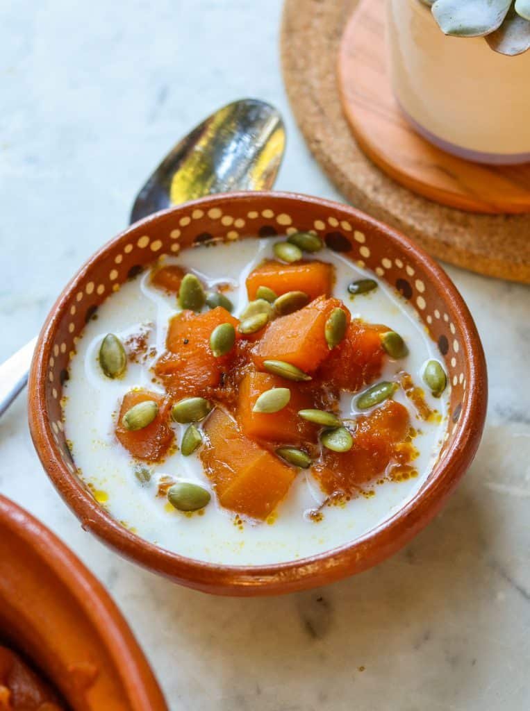 calabaza en tacha candied pumpkin butternut squash in milk.