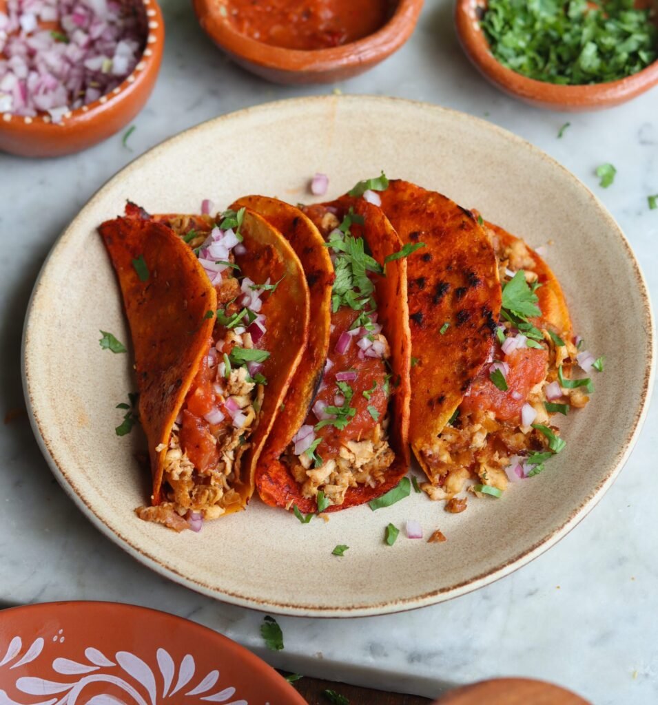 tofu tacos on a plate.