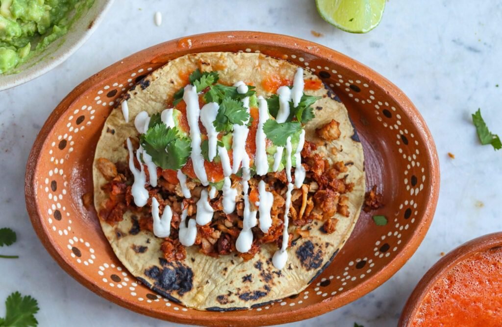 tofu tacos recipe on a mexican dish.