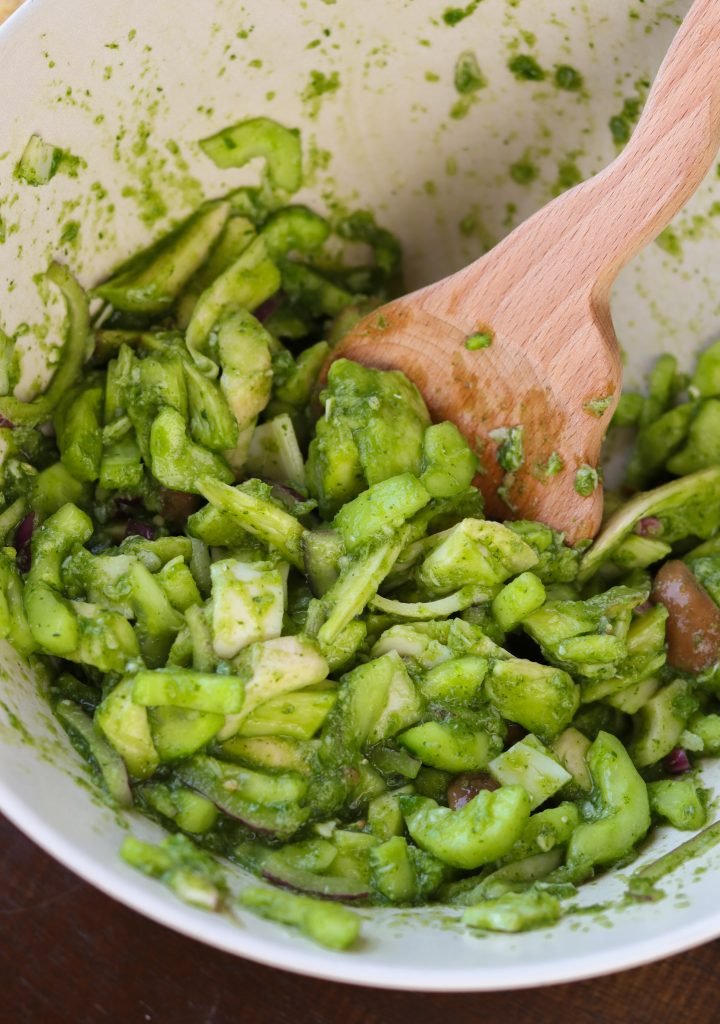 vegan aguachile in a large mixing bowl.