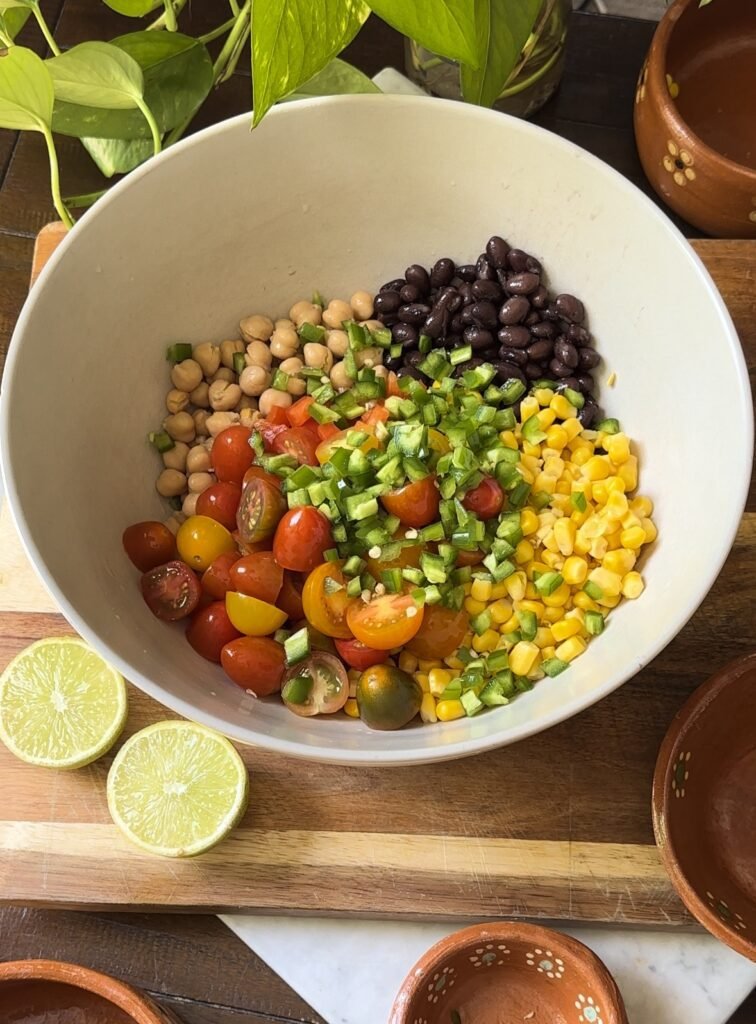 3 bean salad recipe in a bowl.