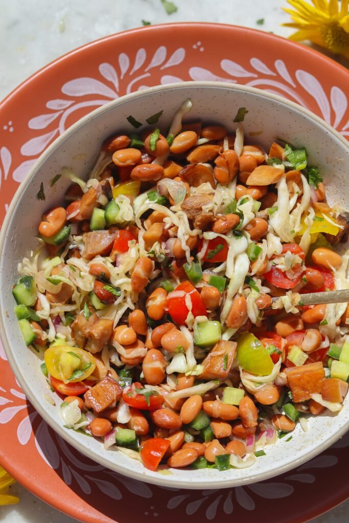 healthy mexican bowl with cabbage salsa.