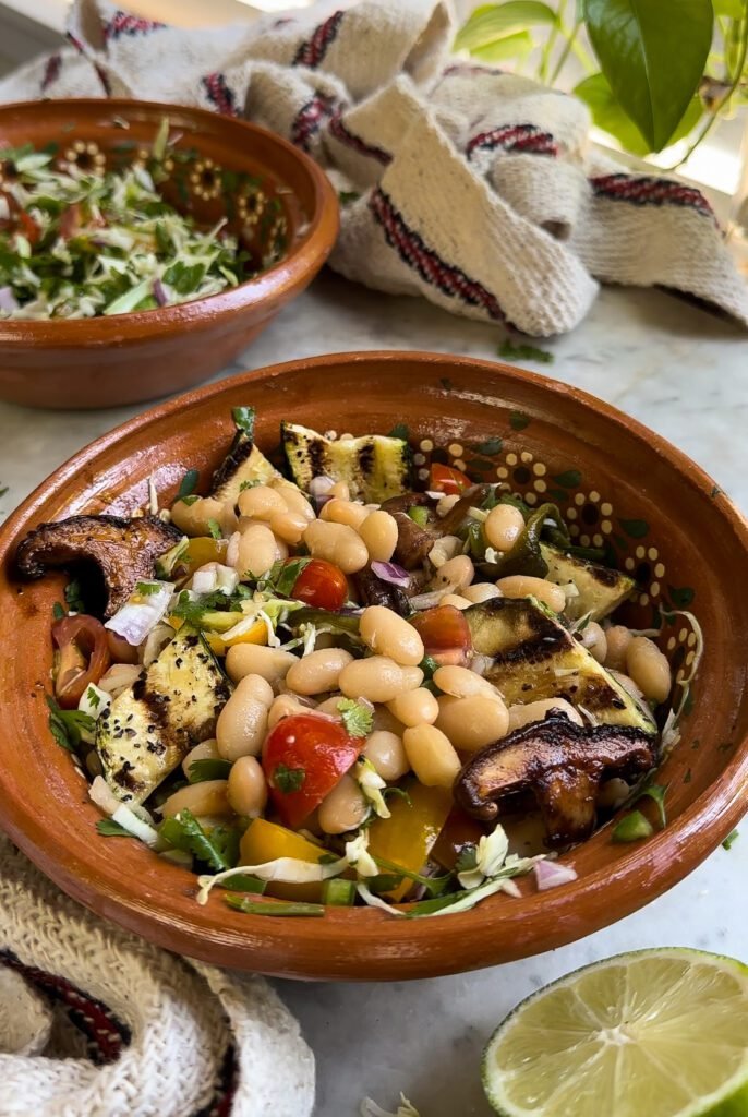 authentic vegan mexican recipe in a bowl with homemade beans.