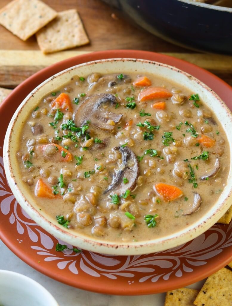 This creamy lentil soup will satisfy every tastebud in the most comforting way! It’s a delicious and balanced soup with fiber, protein, and healthy fats that is perfect for winter meal prep.