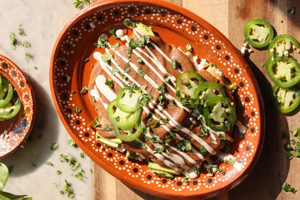 mexican efrijoladas on a plate.