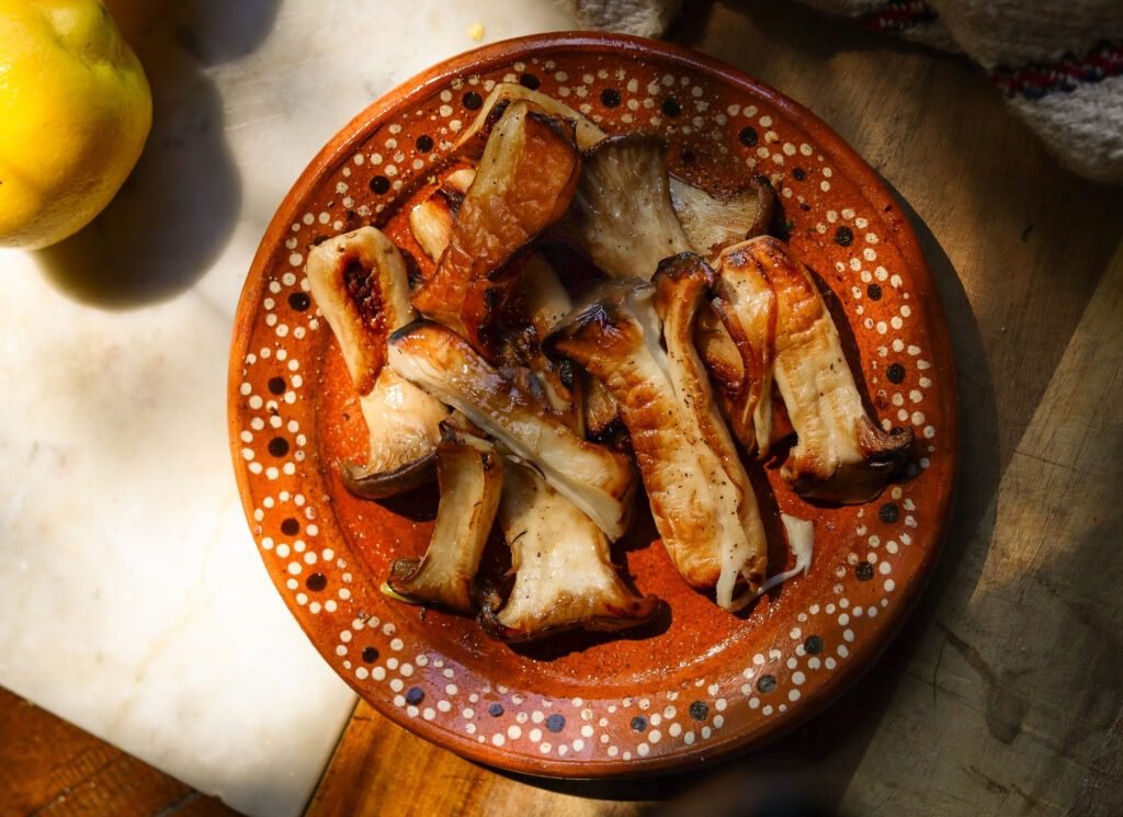 grilled king oyster mushrooms.