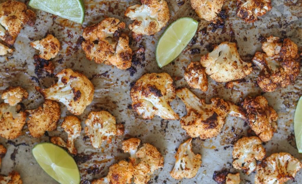 cauliflower roasted in the oven with chili and lime.