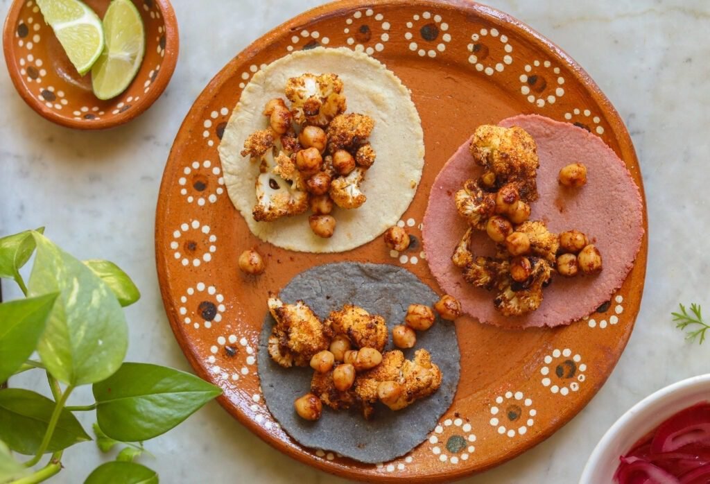 vegan tacos on a Mexican plate.