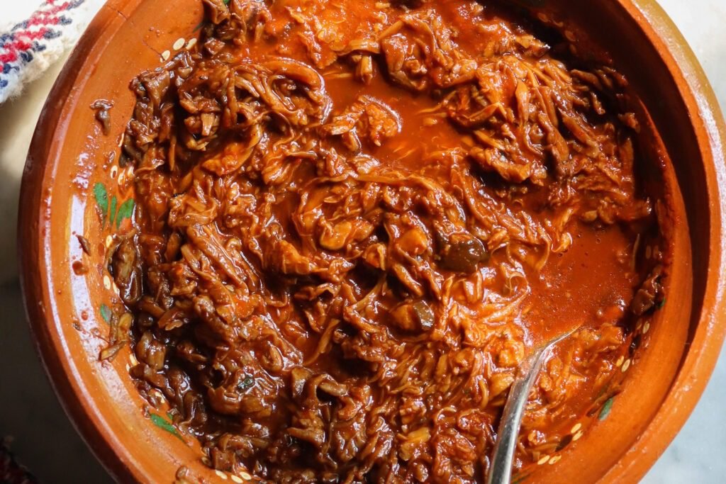 vegan birria in a Mexican bowl.