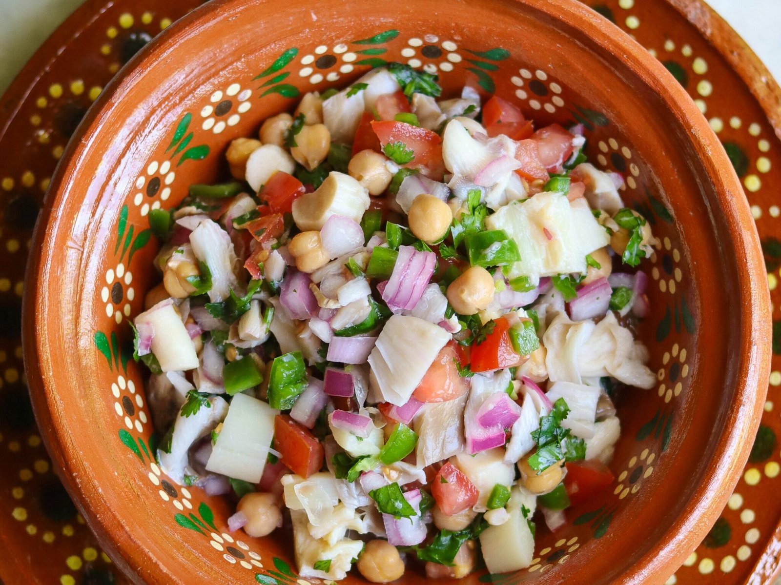 vegan ceviche in a mexican bowl.