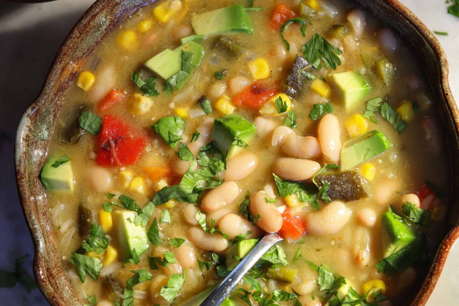 are beans healthy poblano bean soup in a bowl.