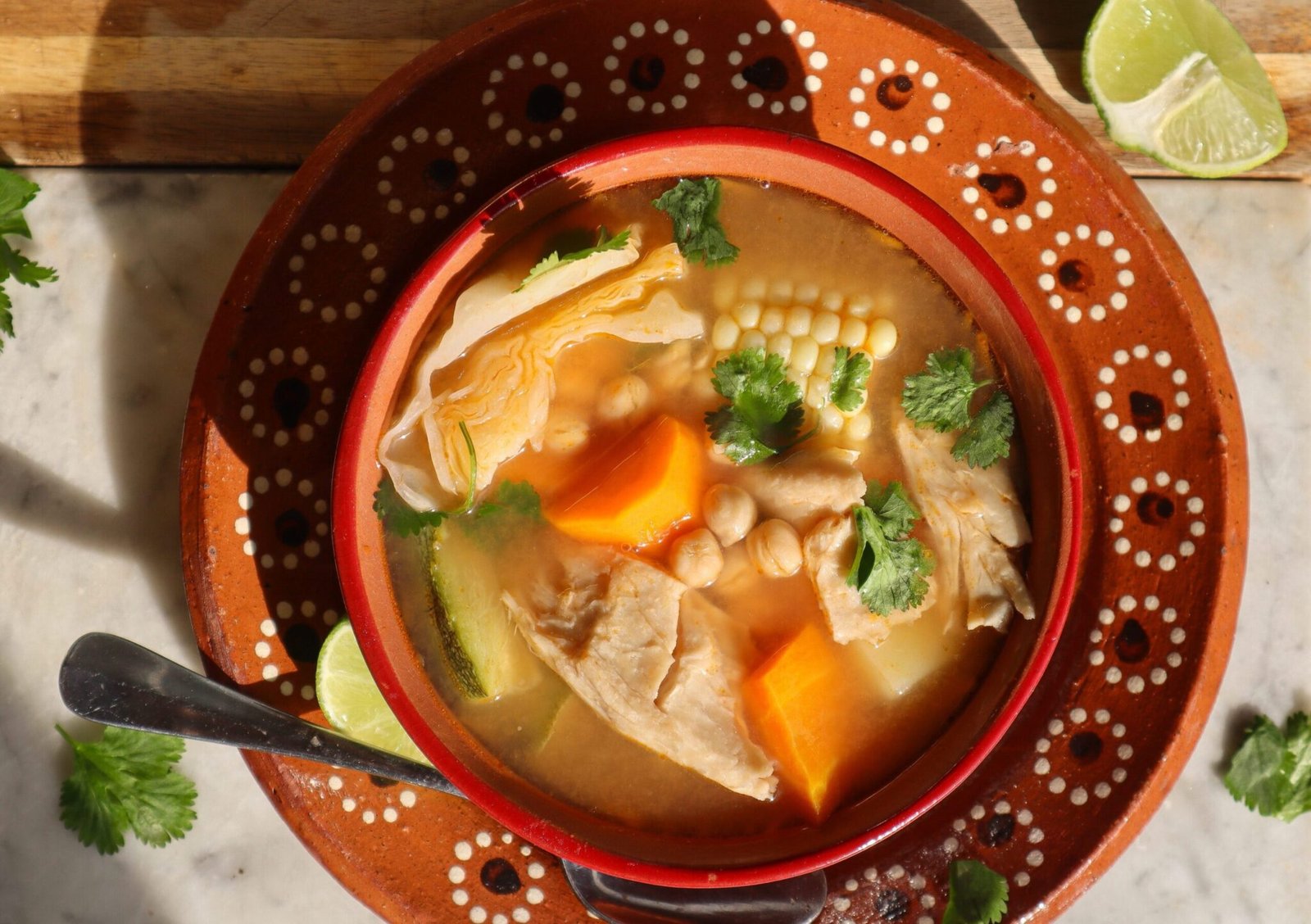 vegan caldo de pollo in a bowl.