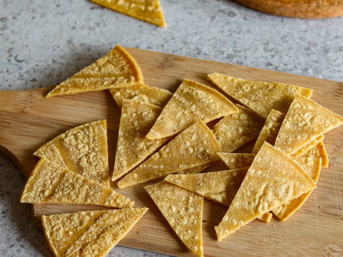 vegan chilaquiles recipe with homemade tortillas.