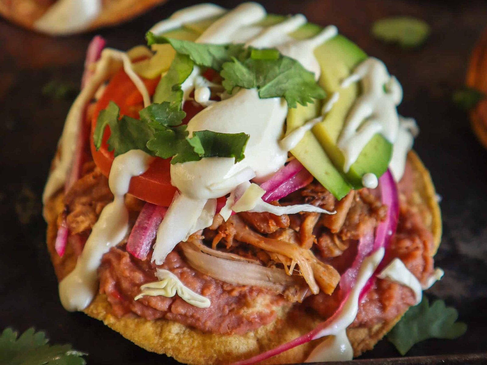 bean tostadas with toppings.