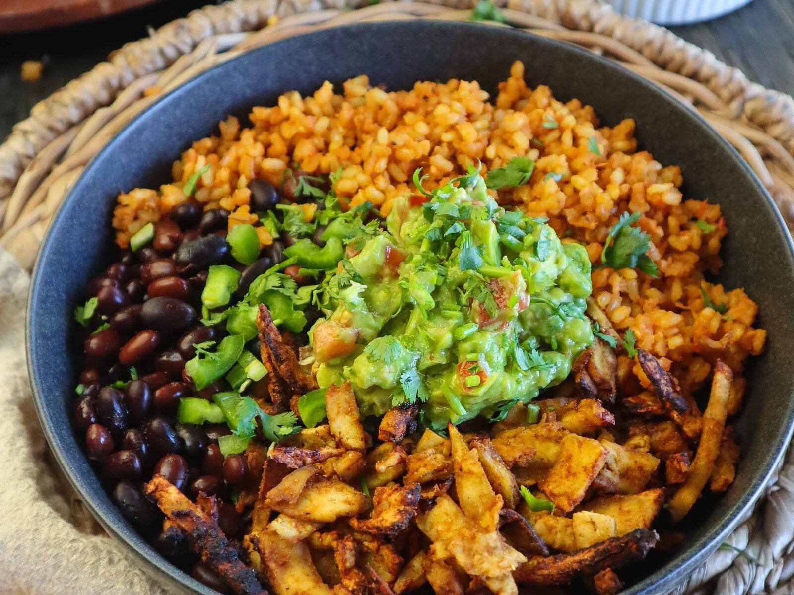 vegan chicken burrito bowl