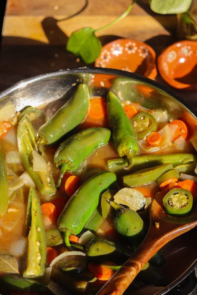 making escabeche recipe on a pan.