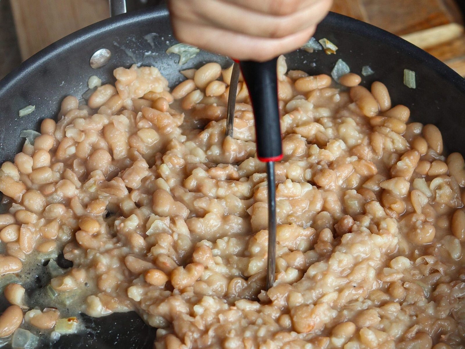 healthy refried beans on a pan.