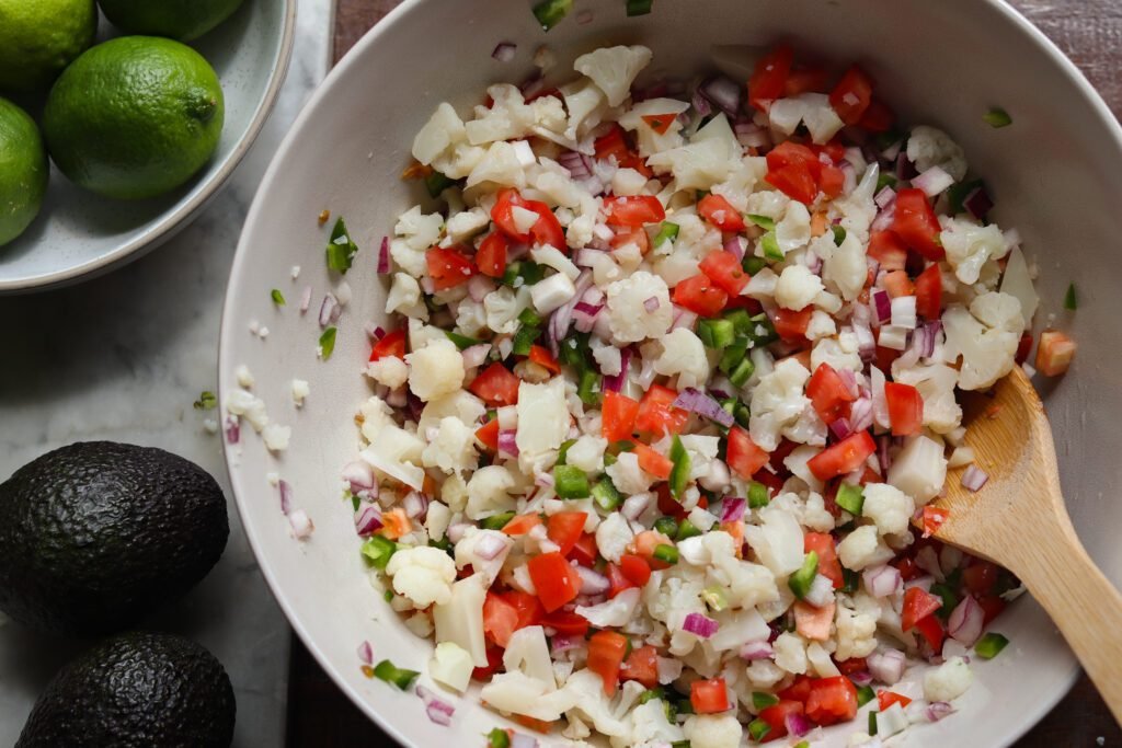 ceviche in a mixing bowl.