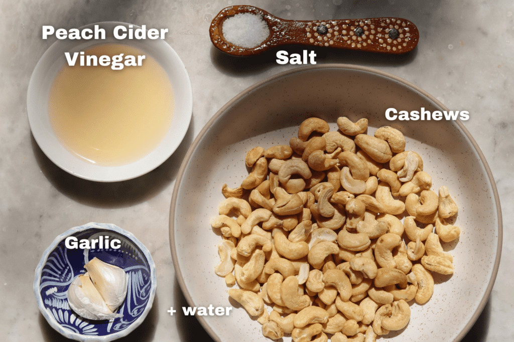 ingredients for vegan sour cream recipe.