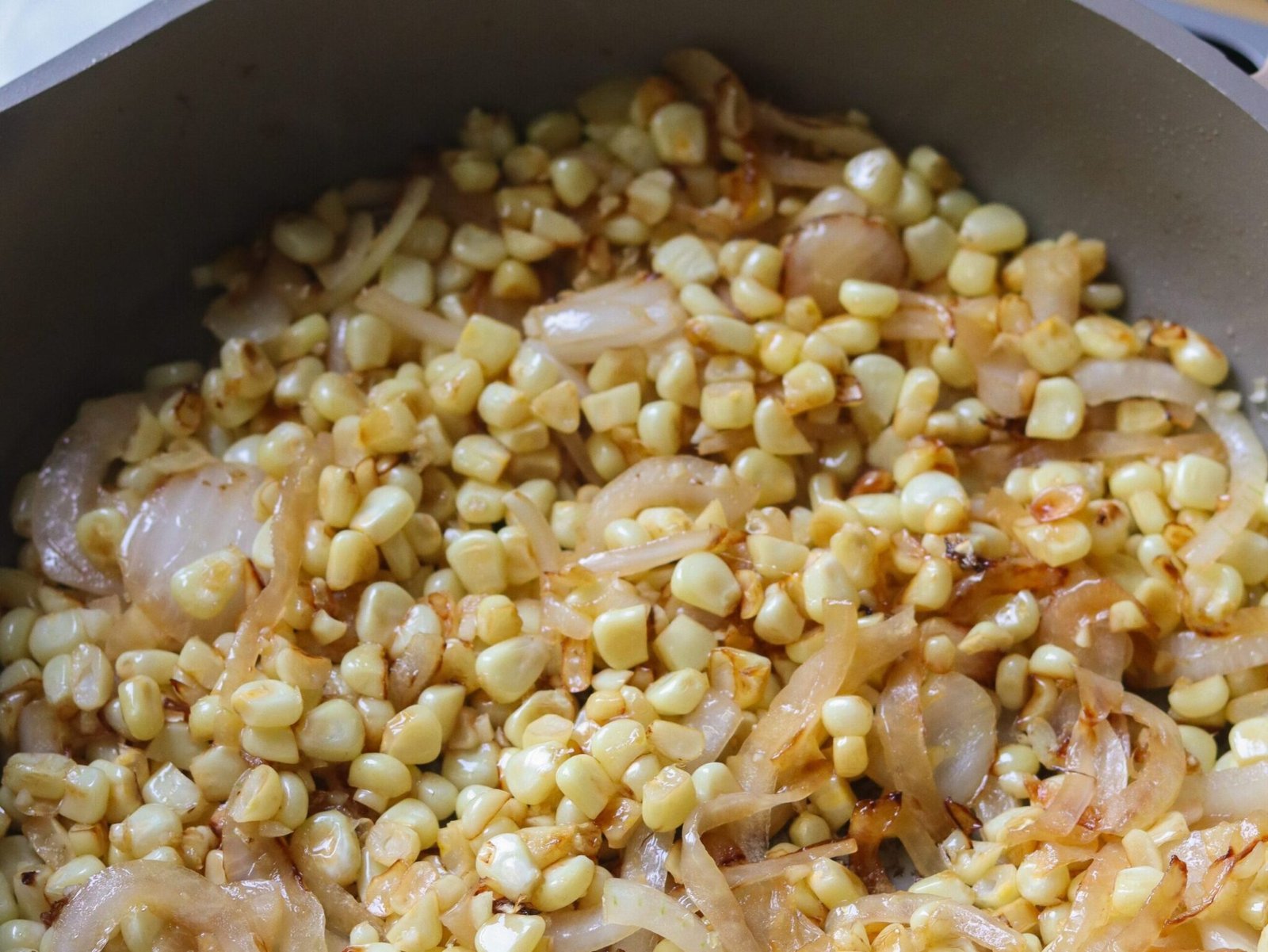 corn kernels in a pan.