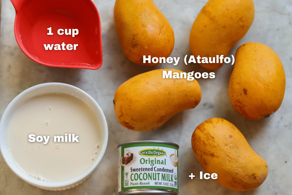 ingredients for mango milk recipe.