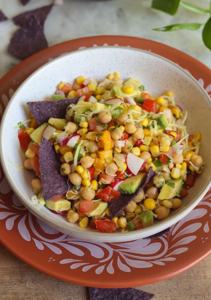 chickpea salad in a bowl.