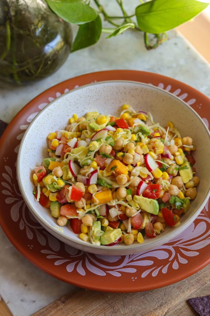 vegan chickpea salad in a bowl.