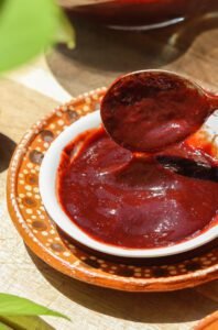 easy mexican chamoy recipe in a mexican plate.