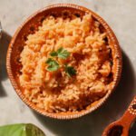 mexican red rice in a bowl.